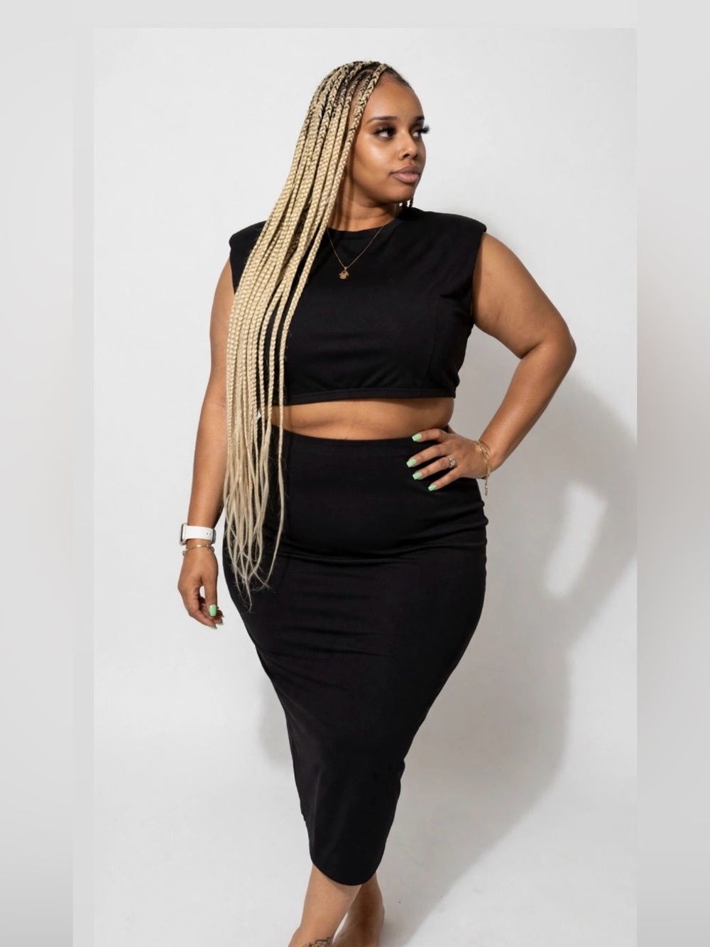 Women's Black High-Waist Midi Pencil Skirt - Unbranded